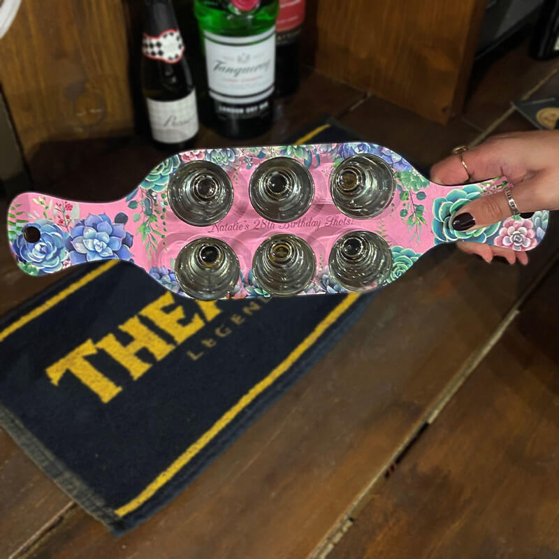 Shot Glass Paddle and Shot Glasses Floral 2 Add a Personal Touch